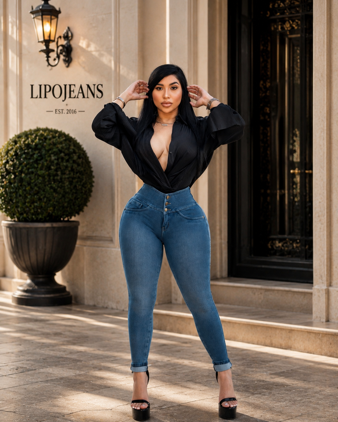 LIPOJEANS Montecarlo Royale High-Waist Sculpting Skinny Jeans - Blue