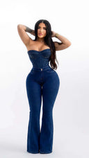 LIPOJEANS Montecarlo Monaco High-Waist Sculpting Flared Jeans - Navy Blue