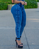 LIPOJEANS Montecarlo Majeste High-Waist Sculpting Skinny Jeans - Mottled Blue