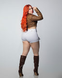 LIPO FALDA SHORT Curve Wrap High-Waisted Denim Skort – White