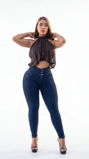 LIPOJEANS Montecarlo Royale High-Waist Sculpting Skinny Jeans – Navy Blue