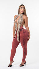 LIPOJEANS Montecarlo Majeste High-Waist Sculpting Skinny Jeans - Blue Red
