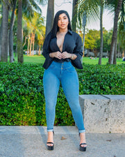LIPOJEANS Montecarlo Royale High-Waist Sculpting Skinny Jeans - Blue - 1
