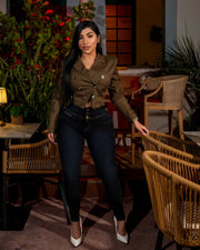 LIPOJEANS Montecarlo Royale High-Waist Sculpting Skinny Jeans - Dark Gray - 1