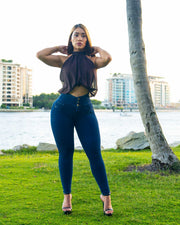 LIPOJEANS Montecarlo Royale High-Waist Sculpting Skinny Jeans – Navy Blue - 6
