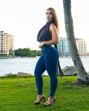 LIPOJEANS Montecarlo Royale High-Waist Sculpting Skinny Jeans – Navy Blue - 2