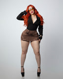 LIPO FALDA SHORT Curve Wrap High-Waisted Denim Skort – Washed Brown
