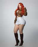 LIPO FALDA SHORT Curve Wrap High-Waisted Denim Skort – White