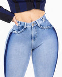 LIPOJEANS Sculpting High-Waisted Skinny Jeans – Light Blue Denim