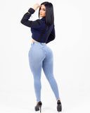 LIPOJEANS Sculpting High-Waisted Skinny Jeans – Light Blue Denim