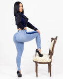 LIPOJEANS Sculpting High-Waisted Skinny Jeans – Light Blue Denim