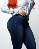 LIPOJEANS Luxury Prestige High Waisted Flare Jeans – Dark Blue