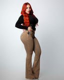 LIPOJEANS Luxury Prestige High Waisted Flare Jeans – Sand Beige