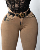 LIPOJEANS Luxury Prestige High Waisted Flare Jeans – Sand Beige