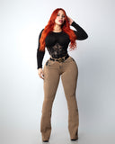 LIPOJEANS Luxury Prestige High Waisted Flare Jeans – Sand Beige