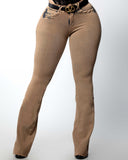 LIPOJEANS Luxury Prestige High Waisted Flare Jeans – Sand Beige
