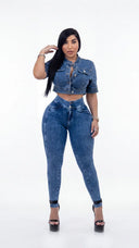 LIPOJEANS Montecarlo Majeste High-Waist Sculpting Skinny Jeans - Mottled Blue
