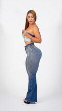 LIPOJEANS Montecarlo Monaco High-Waist Sculpting flared Jeans - Blue Beige